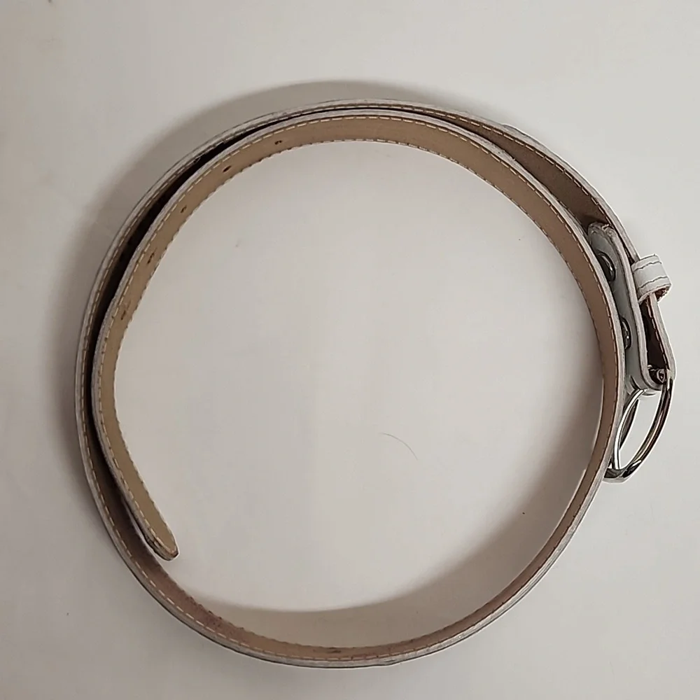 Tony Lama Vintage White Leather Belt With Silver Hardware Sz 32